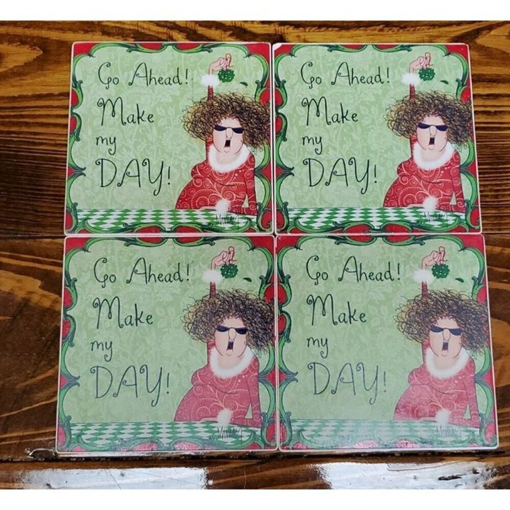 Christmas Coasters funny comic with mistletoe